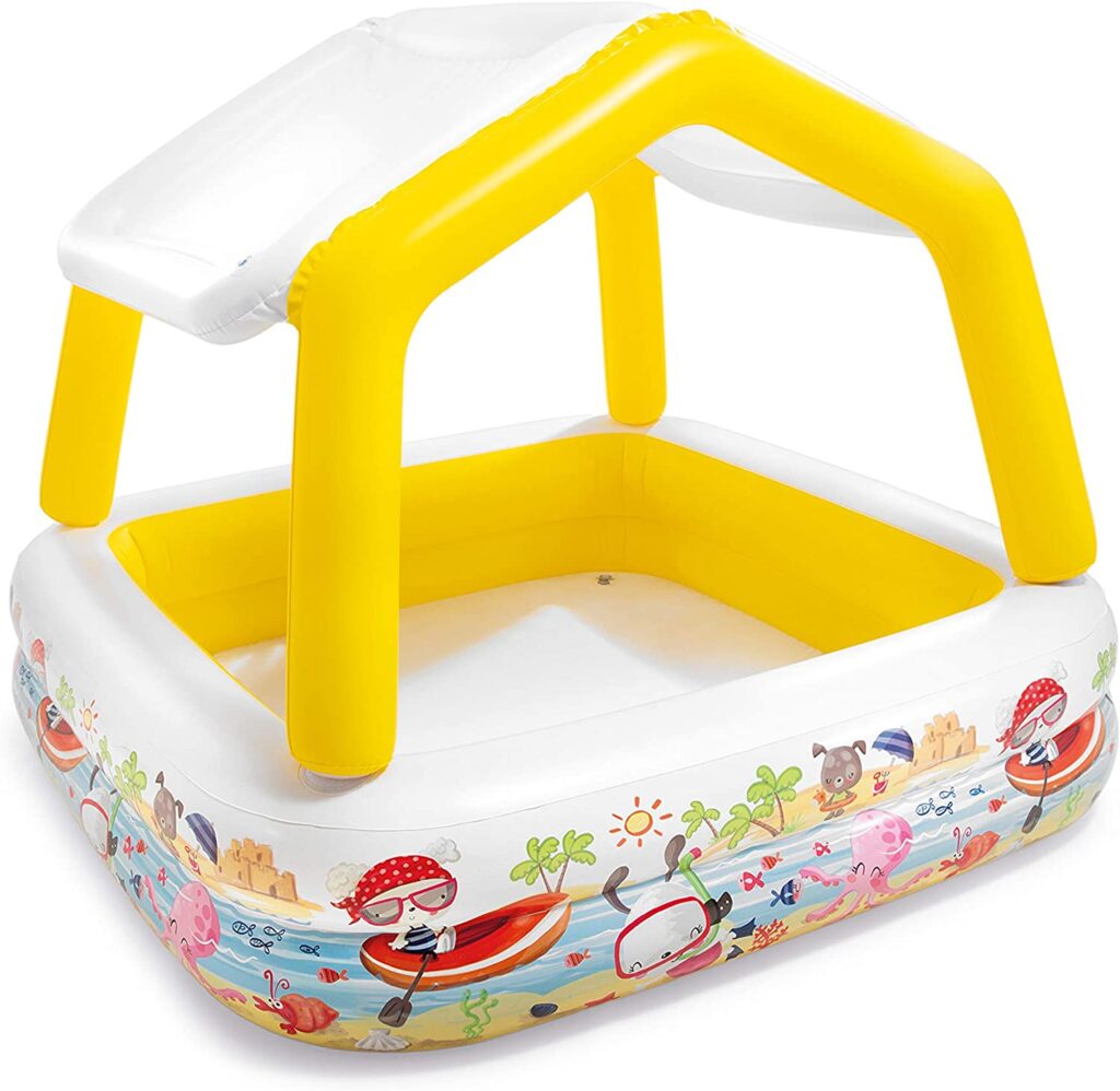 Inflatable shaded pool for baby that you can use to have an activity with your six month old